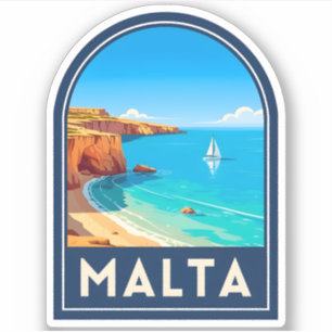 Vintage Reis Malta Zeegezicht Retro Sticker