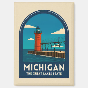 Vintage Reis Michigan Vuurtoren Retro Schilderacht Magneet