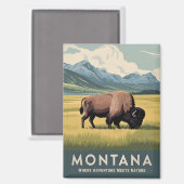 Vintage Reis Montana Bizon Wilde Dieren Retro Land Magneet (Voorkant / Achterkant)