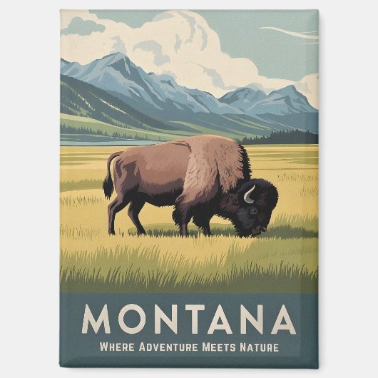 Vintage Reis Montana Bizon Wilde Dieren Retro Land Magneet (Voorkant)