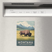 Vintage Reis Montana Bizon Wilde Dieren Retro Land Magneet (Insitu (Vaatwasser))