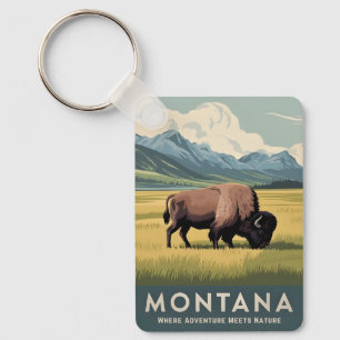 Vintage Reis Montana Bizon Wilde Dieren Retro Land Sleutelhanger