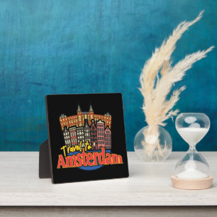 Vintage Reis naar Amsterdam Nederland Logo Fotoplaat