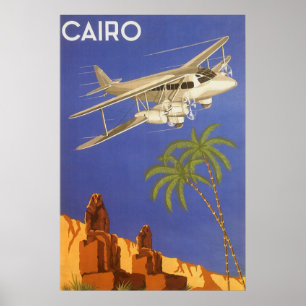 Vintage-reis naar Caïro, vliegtuig met straalvlie Poster