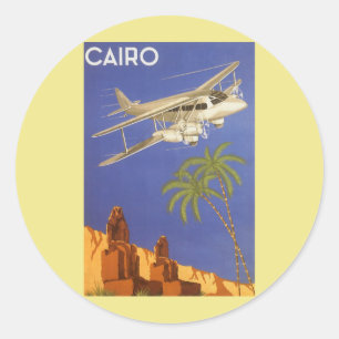 Vintage-reis naar Caïro, vliegtuig met straalvlieg Ronde Sticker