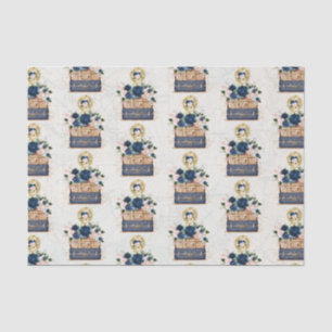 Vintage Reis Navy Blauwe Blosemt Decoupage Tissuepapier