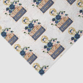 Vintage Reis Navy Blauwe Blosemt Decoupage Tissuepapier (Detail)