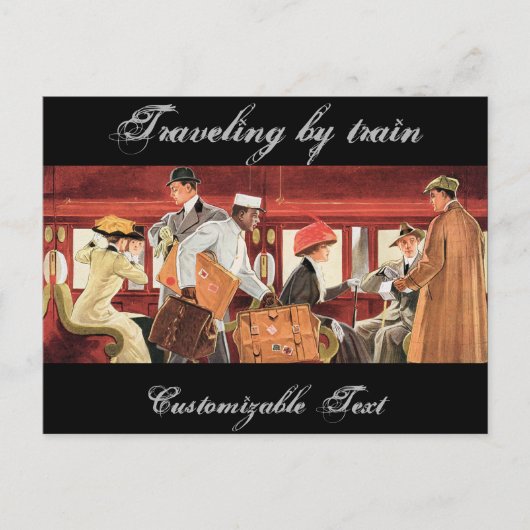 Vintage-reis per trein briefkaart (Voorkant)