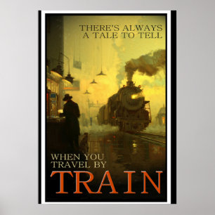Vintage-reis per trein poster