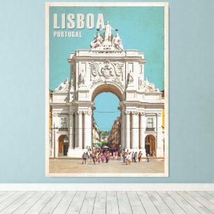 Vintage reis poster. Lissabon, Augusta straat boog Canvas Afdruk