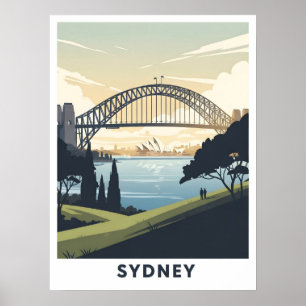 Vintage reis poster van de haven van Sydney