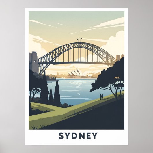 Vintage reis poster van de haven van Sydney (Voorkant)