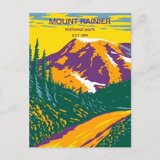 vintage reis retro Mount Rainier nationaal park Briefkaart (Voorkant)