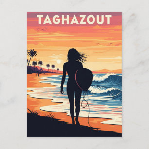 Vintage Reis Surfen in Taghazout Surfermeisje Briefkaart