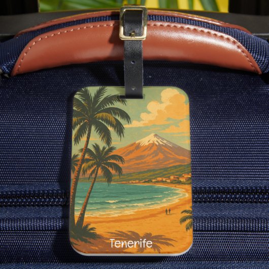 Vintage Reis Tenerife Canarisch Eiland Mount Teide Bagagelabel (Voorkant Insitu 2)