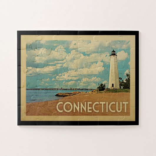 Vintage-reis van Connecticut Lighthouse Legpuzzel (Horizontaal)
