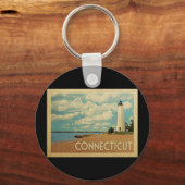 Vintage-reis van Connecticut Lighthouse Sleutelhanger (Voorkant)
