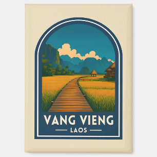 Vintage Reis Vang Vieng Laos Retro Landschap Magneet