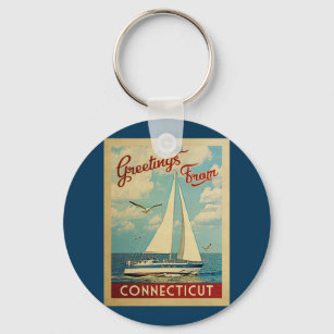 Vintage-reis voor Connecticut-zeilboot Sleutelhanger