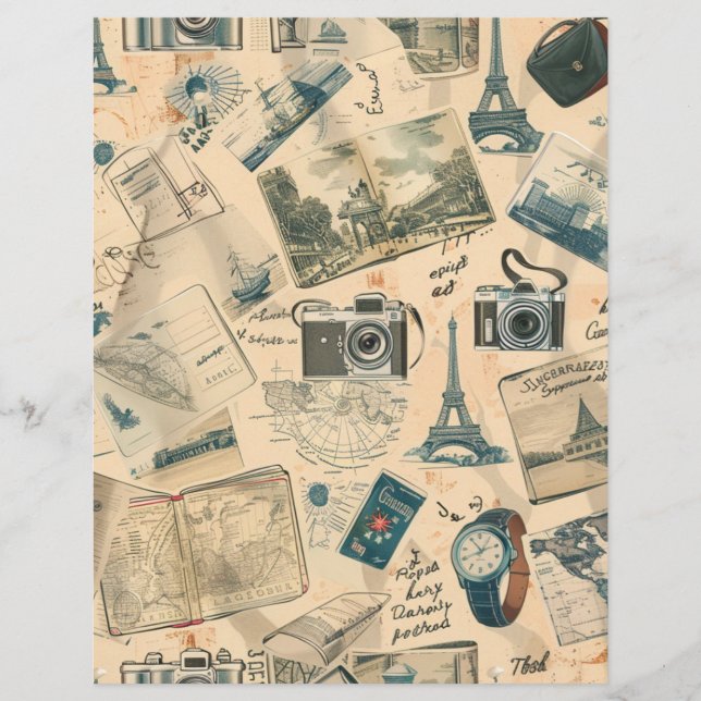 Vintage Reisbestemming Parijs Scrapbook Papier (Voorkant)