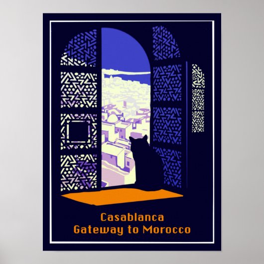 Vintage reisbureau voor Casablanca, Marokko. Poster (Voorkant)