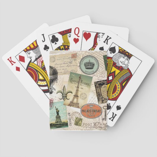 Vintage Reiscollage, kaartendek Pokerkaarten (Achterkant)