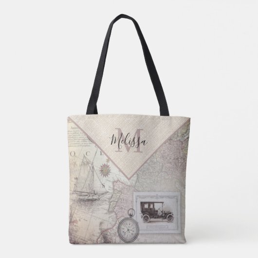 Vintage reisgepersonaliseerde canvas tas (Achterkant)