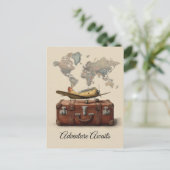 Vintage reisillustratie met een vliegtuig briefkaart (Staand voorkant)