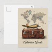 Vintage reisillustratie met een vliegtuig briefkaart (Voorkant / Achterkant)