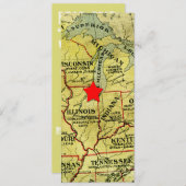 Vintage reiskaart beweegbare rode ster uitnodiging (Voorkant / Achterkant)