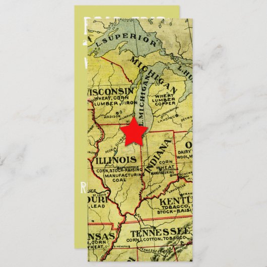 Vintage reiskaart beweegbare rode ster uitnodiging (Voorkant / Achterkant)