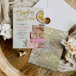 Vintage Reiskaart Vrijgezellenfeest Roze Gouden Bl Kaart<br><div class="desc">kaart / reizen Floral Bridal Shower Invitation</div>