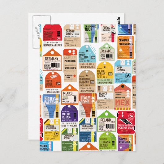 Vintage reiskaartenpatroon. briefkaart (Voorkant / Achterkant)