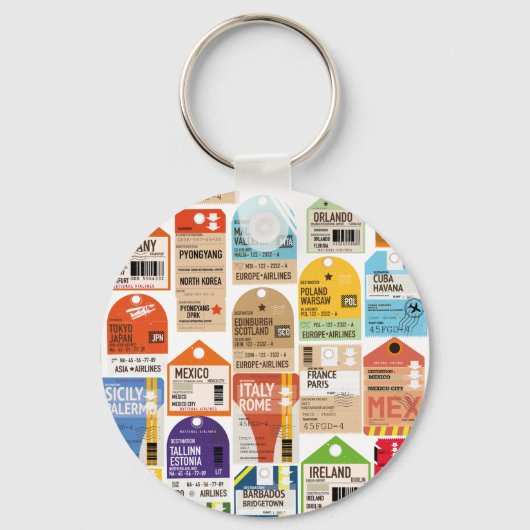 Vintage reiskaartenpatroon. sleutelhanger (Voorkant)