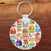 Vintage reiskaartenpatroon. sleutelhanger (Voorkant)