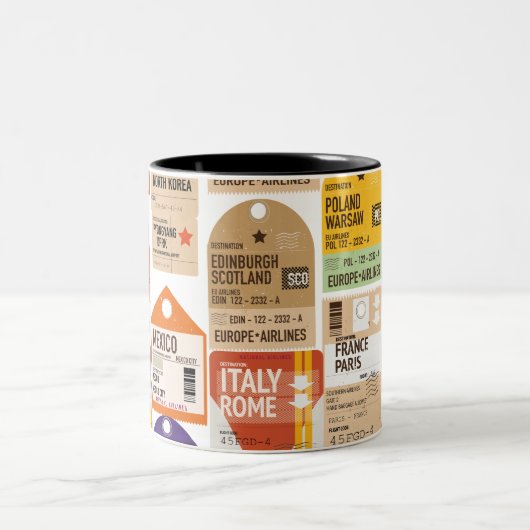 Vintage reiskaartenpatroon. tweekleurige koffiemok (Center)