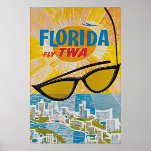 Vintage reisposter Florida, luchtvaartmaatschappij Poster