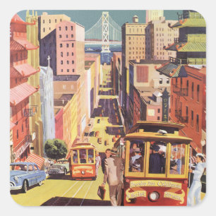 Vintage Reisposter Kunst San Francisco Cable Cars Vierkante Sticker