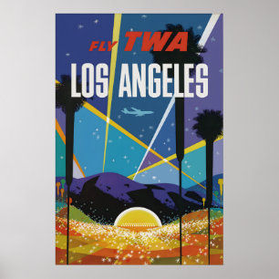 Vintage Reisposter Los Angeles Print, Luchtvaartma Poster