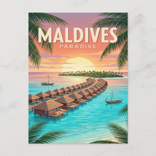 Vintage Reisposter | Malediven Briefkaart (Voorkant)