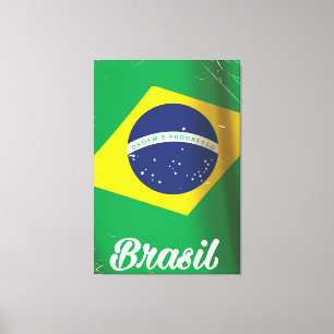 Vintage reisposter met de nationale vlag van Brazi Canvas Afdruk