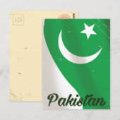 Vintage reisposter met Pakistaanse vlag Briefkaart (Voorkant / Achterkant)