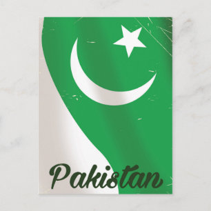 Vintage reisposter met Pakistaanse vlag Briefkaart
