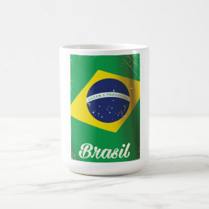 Vintage reisposter met vlag van Brazilië Koffiemok