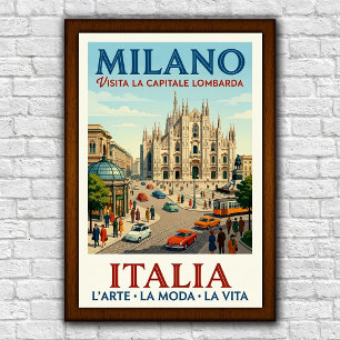 Vintage Reisposter Milaan, Italië jaren '60 Poster