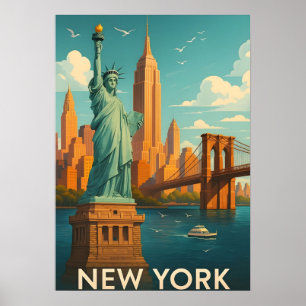 Vintage Reisposter New York City Silhouette Poster