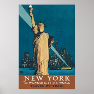 Vintage Reisposter New York Liberty Standbeeld Poster