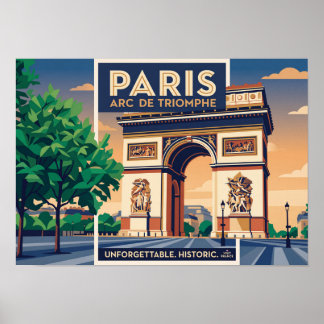 Vintage reisposter Parijs Arc de Triomphe Poster