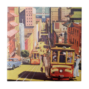 Vintage reisposter San Francisco Cable Cars Kunst Tegeltje