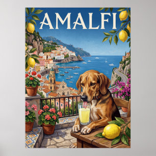 Vintage Reisposters Amalfi Italië Hond Kust Poster